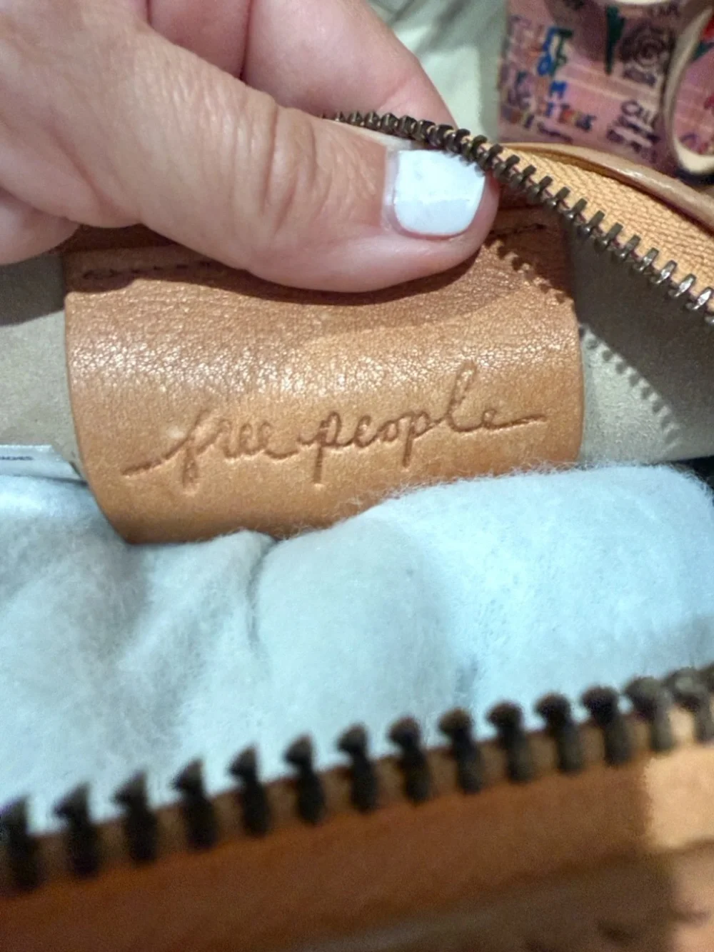 Free People Tan Leather Logo Pouch - Picture 1 of 4